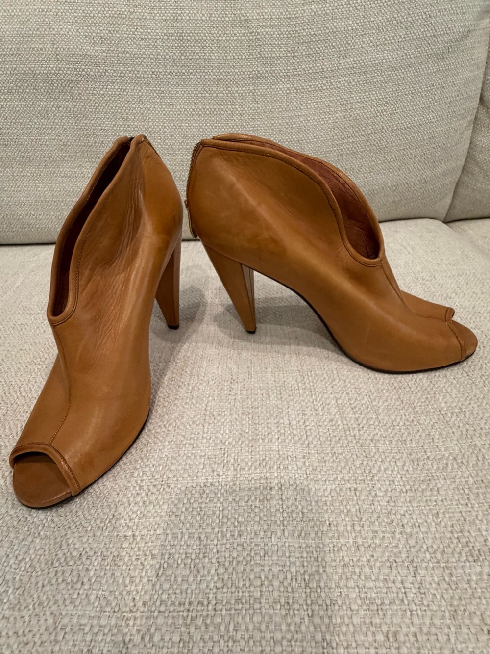 Vince Camuto Tan Leather Peep-Toe High Heel Booties